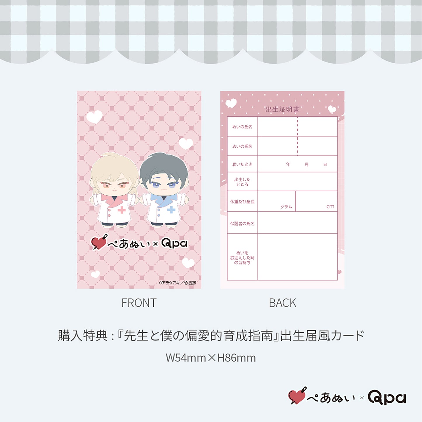 【Qpa再販！】『先生と僕の偏愛的育成指南』10cmぺあぬいセット